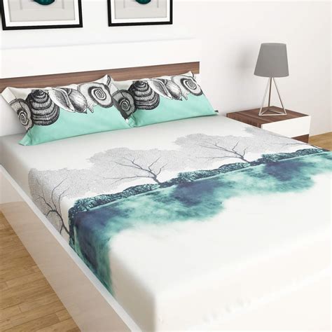 Home Centre Emerald Printed Cotton Double Bed Sheet-Set of 3 Pcs ...