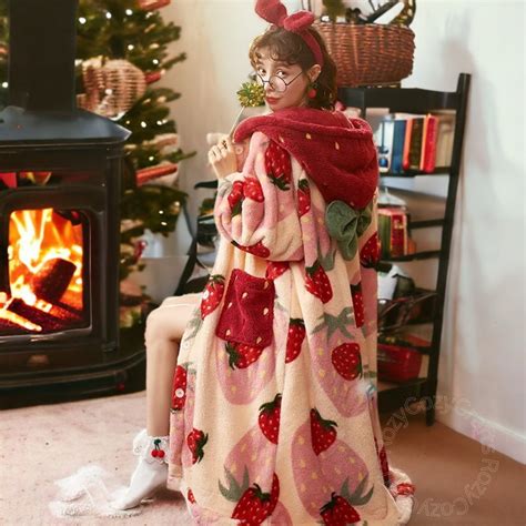 Snuggle-worthy Style: Cute Strawberry Hooded Robe for Cozy Evenings ...