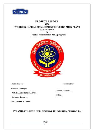 Project report on verka milk plant beverages - PROJECT REPORT ON ...