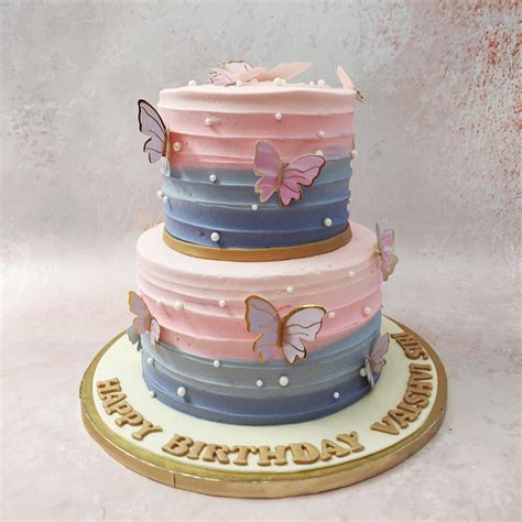 Pink and Purple Butterfly Cake | Two tier Butterfly Theme Cake ...