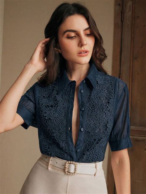 Anewsta Elegant, Modern Holiday/Vacation Sheer Lace Trim Blouse ...