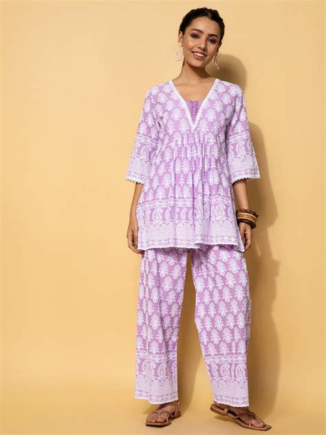 Buy Purple Self Design Cotton Co-Ords Online at Rs.1519 | Libas