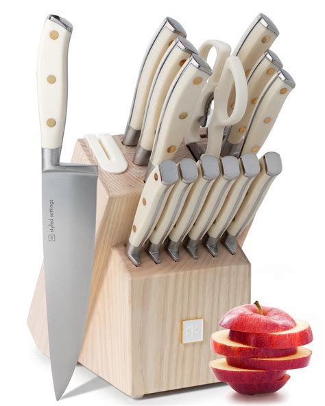 Amazon.com: Styled Settings White Knife Set with Block and Sharpener ...