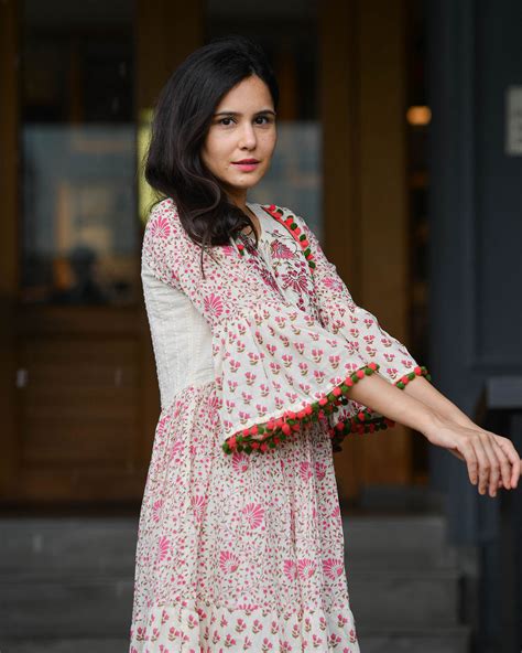 WHITE POM POM SCHIFFLI COTTON DRESS – Gulabi Dori