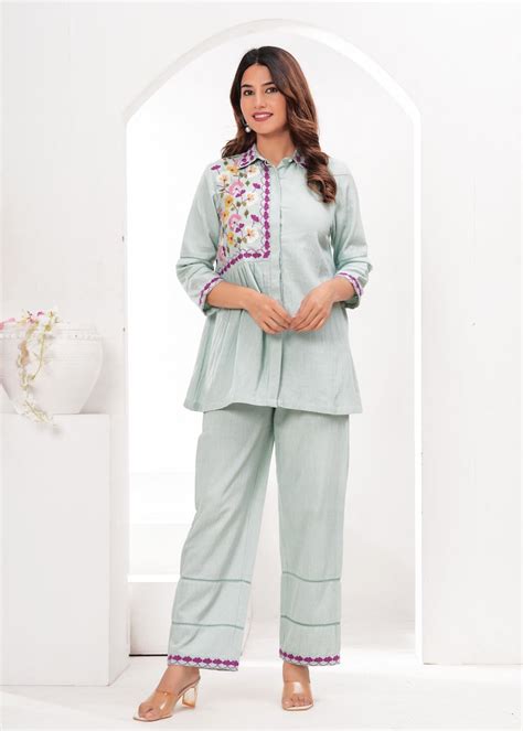 Pure Cotton Flex Embroidered Co-ord Set in Blue – Heritage Hues By Ritika