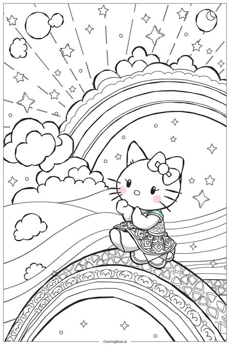 Rainbow Hello Kitty Coloring Pages