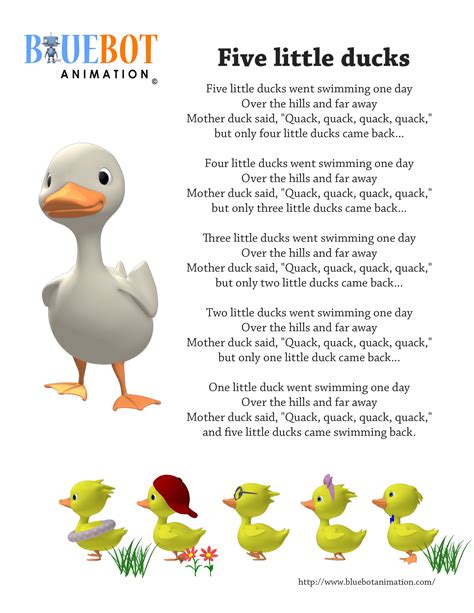 Five Little Ducks / 5 little ducks nursery rhyme lyrics Free printable ...