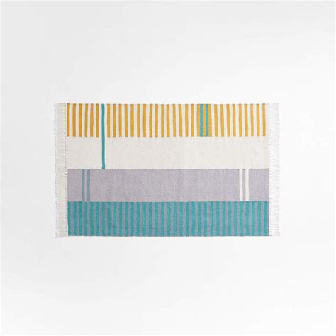 Teo Blue Stripe Colorblock Rug 122x183cm | Crate and Barrel UAE