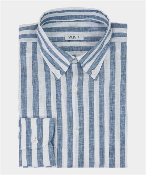 White/Blue Butcher Stripe Linen Shirt - Mond