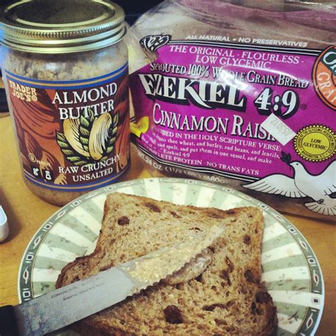 Almond Butter on Cinnamon Raisin Ezekiel Bread