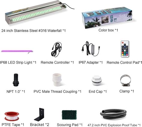 Buy PONDO 316 Stainless Steel Spillway with 7-Color LED Light Bar, Salt ...