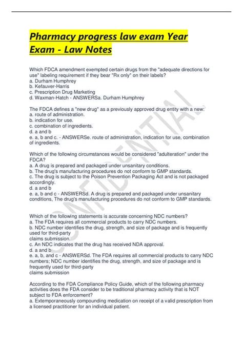 Pharmacy progress law exam Year Exam - Law Notes Which FDCA amendment ...