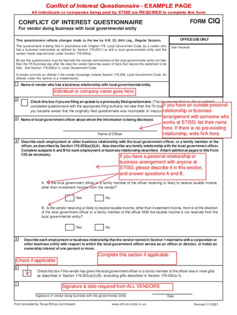 Fillable Online Form CIQ (Conflict of Interest Questionnaire). Form CIQ ...