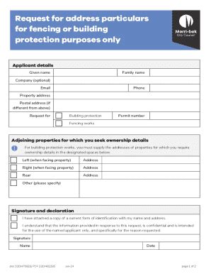 Fillable Online Request for Address Particulars for Fencing Purposes ...