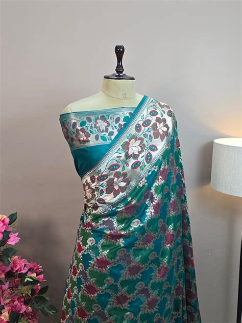Pauri Katan Silk Rangkaat Banarasi Saree – Multicolor Jaal Weave with ...