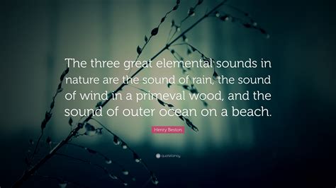 Henry Beston Quote: “The three great elemental sounds in nature are the sound of rain, the sound ...