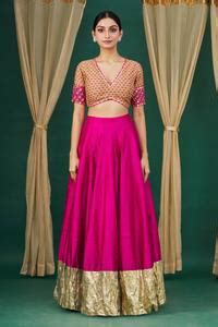 Buy Pink Floral Print V Neck Blouse Lehenga Set For Women by Neha ...