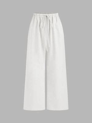 Buy Cider Linen-Blend Low Rise Solid Knotted Wide Leg Trousers (M) Online