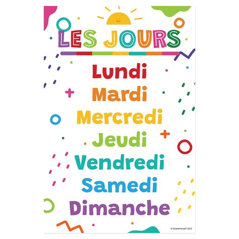 Quarterhouse Beginner French - Days of the Week Poster, French and ESL ...