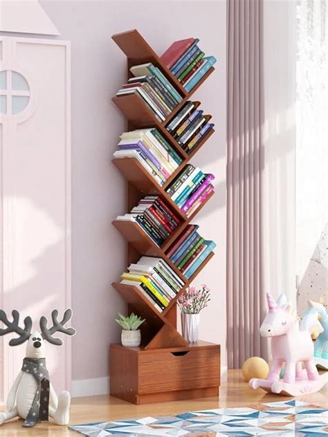 OrderWood Solid Sheesham Wood Book Shelf | Wooden Tree Shape Bookshelf ...