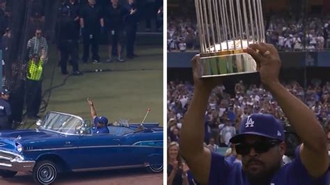 Ice Cube Delivers World Series Trophy In L.A. Style At Dodger Stadium