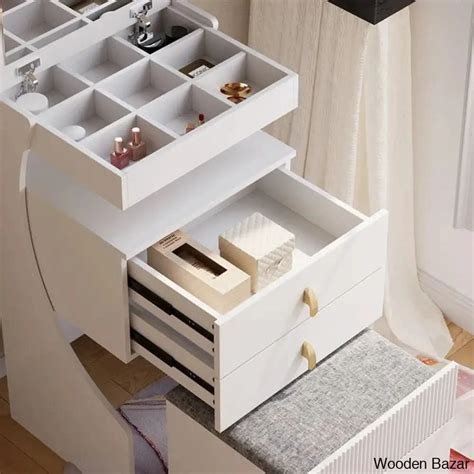 Modern White Makeup Vanity Set Mini Dressing Table with Stool & Mirror ...
