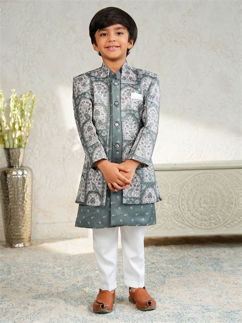 AJ Dezines Blue Jacquard Full Sleeves Rich Floral Embroidery Sherwani