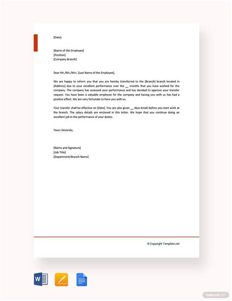 Image result for Work Transfer Letter Sample