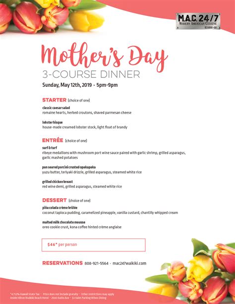 Mothers Day Menu Templates - Printable Calendars AT A GLANCE