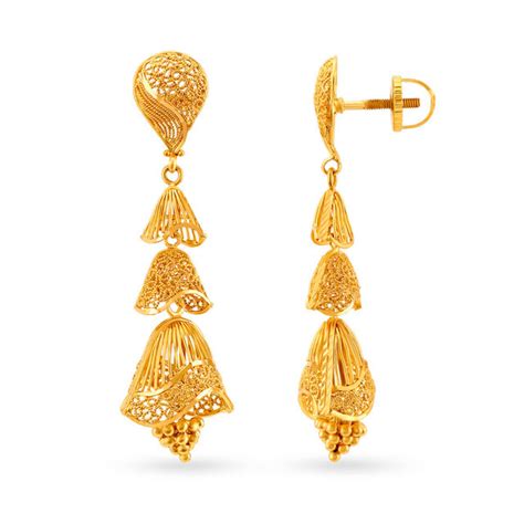 Dainty Rawa Work Gold Jhumka Traditional Earrings