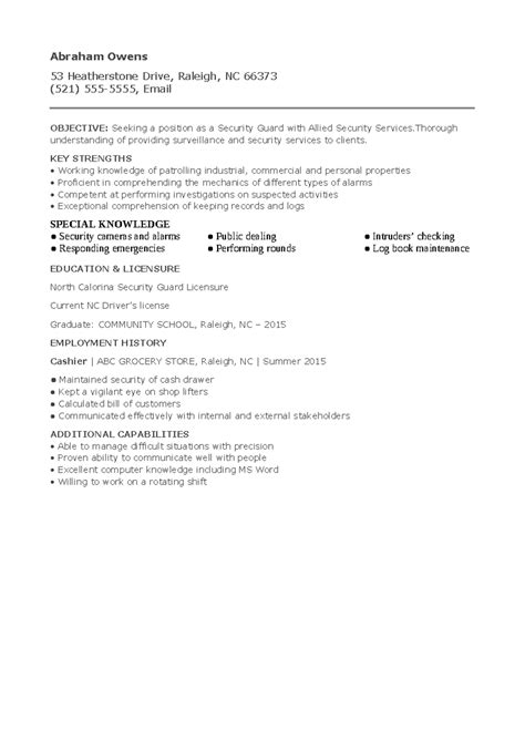 Security Guard Resume for Fresher - Abraham Owens 53 Heatherstone Drive ...