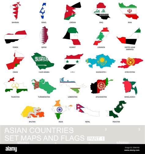 Asian countries set, maps and flags, Part 1 Stock Vector Image & Art - Alamy