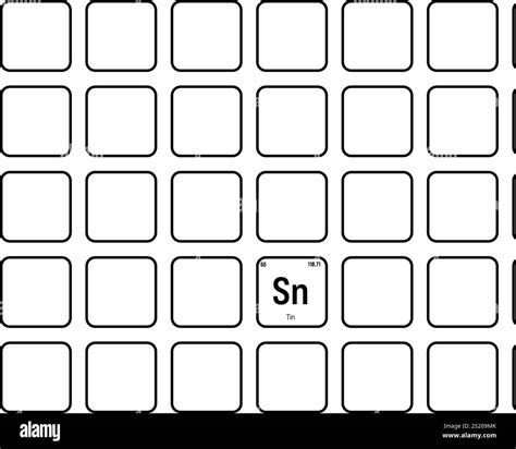 Tin, Sn, periodic table element with name, symbol, atomic number and weight. Post-transition ...