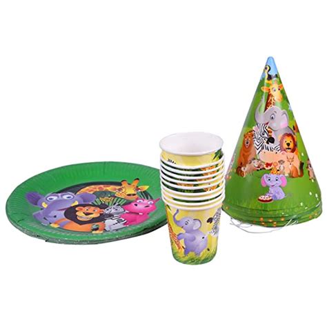 Party Butiko Jungle Theme Party Paper Plates, Cups and Hats Combo Set ...