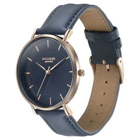 Sonata Poze Quartz Analog Blue Dial Leather Strap Watch for Men