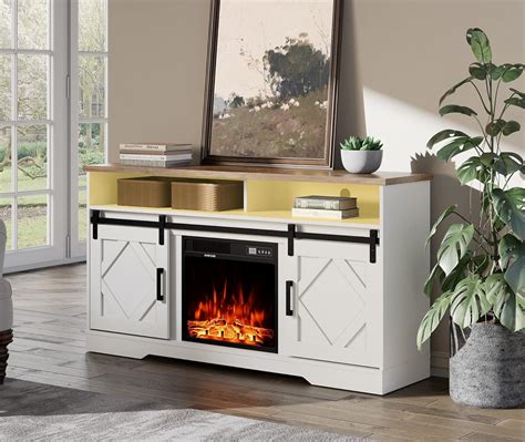 CJJREPOTYTRET White Fireplace TV Stand for TVs Up to 65 Inch with India ...