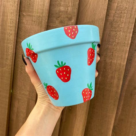 Hand Painted Plant Pot - Large (13cm) / Strawberries | Flower pot ...