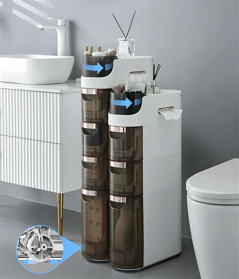 Lozovin 4-Tiers Slim Bathroom Storage Cabinet, Waterproof Narrow Floor ...