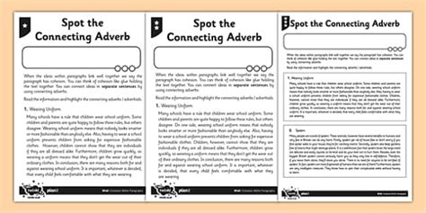 Spot the Connecting Adverb Differentiated Worksheet / Worksheet Pack