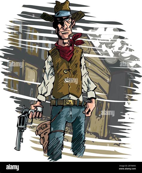 Mean illustration of a Cowboy gunslinger draws his six shooter Stock Vector Image & Art - Alamy