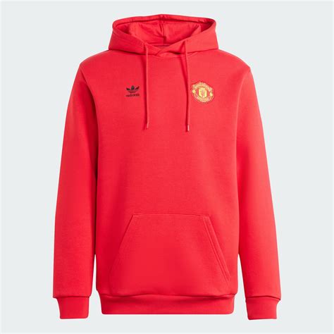Clothing - Manchester United Essentials Trefoil Hoodie - Red | adidas ...