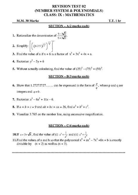 POLY TEST2 - noctes - REVISION TEST 02 (NUMBER SYSTEM & POLYNOMIALS ...