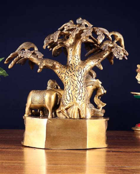 Budhshiv.com Brass Radha Krishna sitting Under Tree Idol - 10 inch