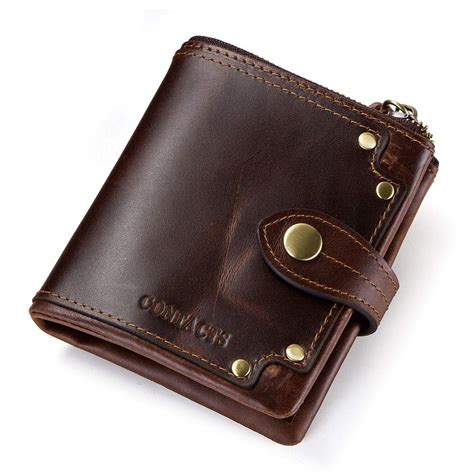 Buy Contacts Men's Crazy Horse Oil Leather Bifold Trifold Card Purse ...