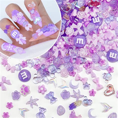 Amazon.com: editTime 100PCS Colorful Sweet Cute Nail Art Charms Acrylic ...