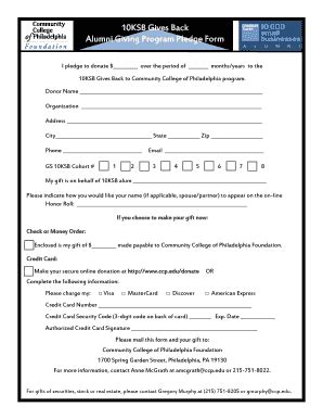 Fillable Online ccp 10KSB Gives Back Alumni Giving Program Pledge Form ...