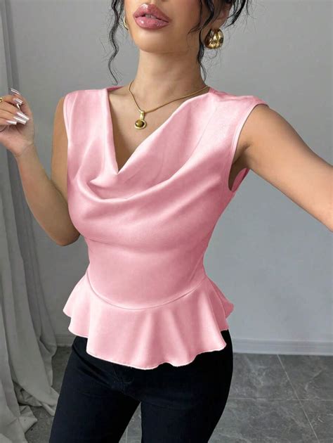 Elenzga Spring/Summer Sleeveless Cowl Neck Cinched Waist Zipper Up ...