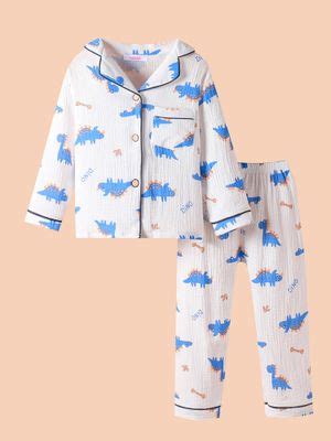 Buy Hopscotch Boys White Dino Shirt & Pajama (9-12 Months) Online