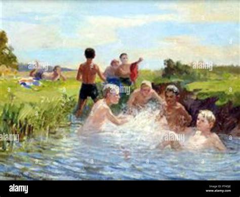 Painting by Nikolai Bogdanov-Belsky . before 1941 49 Swimming.jpg!PinterestLarge Stock Photo - Alamy