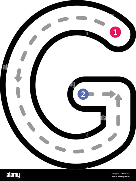 Tracing Alphabet uppercase capital letter G prewriting dotted line element for kindergarten ...